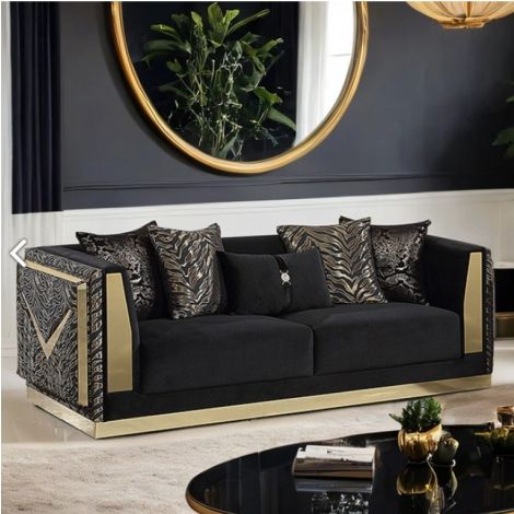 Windsore Velvet Gold Black Sofa